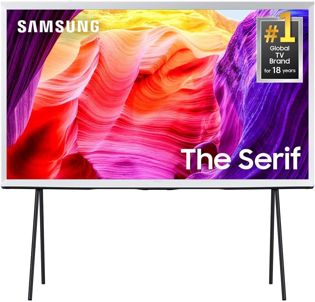 Samsung 55-Inch Class QLED 4K The Serif LS01D Series Quantum HDR Smart TV with 360 L-Shape Design, Anti-Reflection Matte Display, Detachable Easel Stand, Alexa Built-in (QN55LS01D, 2024 Model)
