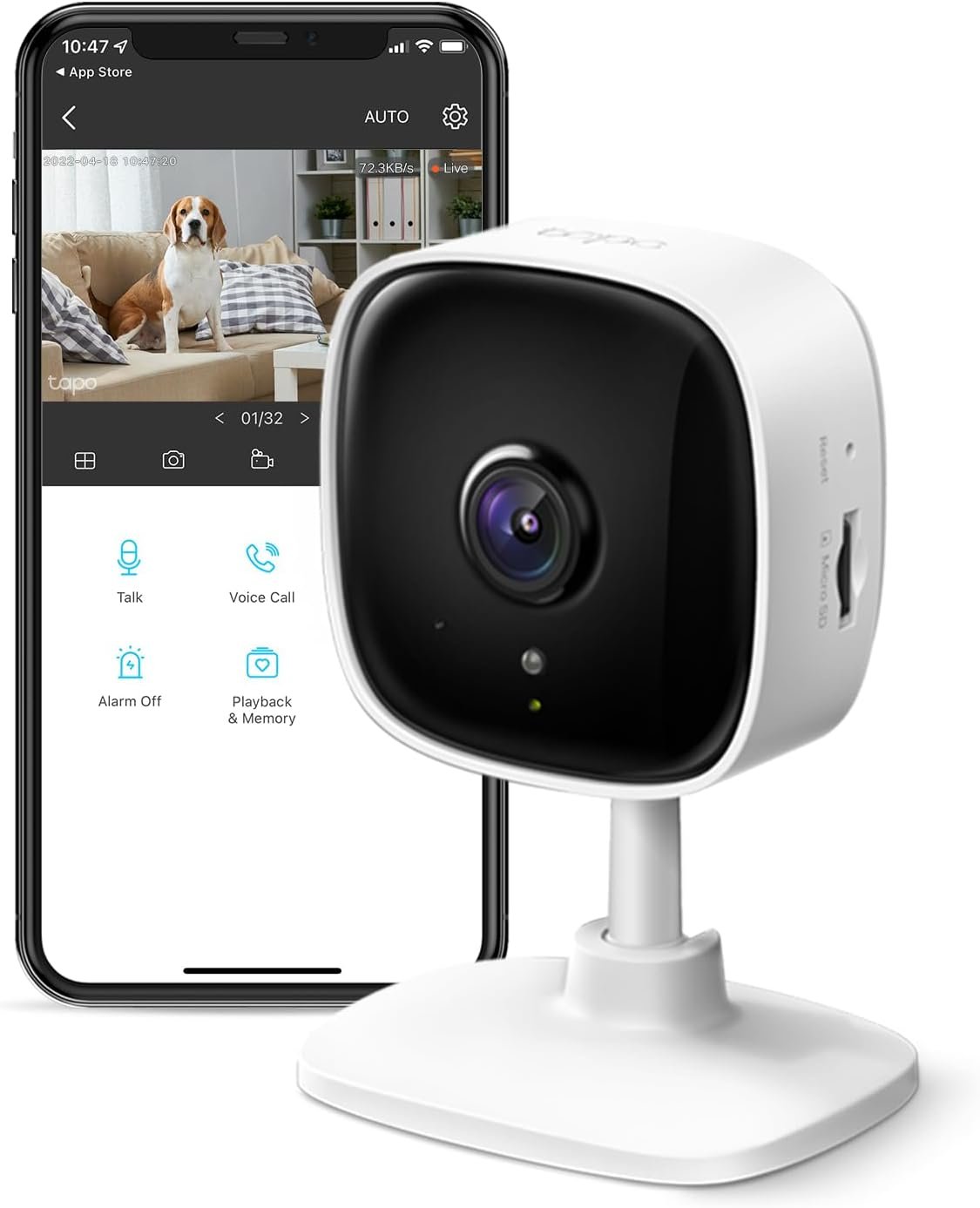 Tapo TP-Link 1080P Indoor Security Camera for Baby Monitor, Dog Camera w/Motion Detection, 2-Way Audio Siren, Night Vision, Cloud & SD Card Storage, Works w/Alexa & Google Home C100