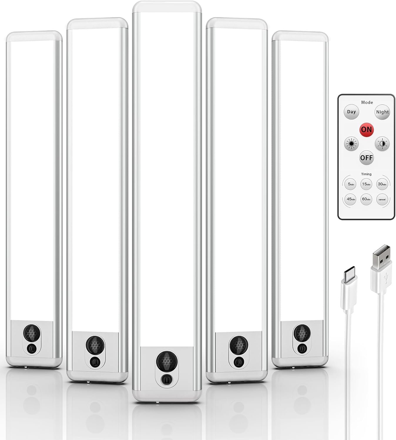 61iNDe4zQyL._AC_SL1500_.jpg EZVALO 5 Pack Under Cabinet Lighting, Rechargeable Motion Sensor Light, LED Closet Lights Wireless, 5700K Dimmable, Timer, Magnetic, with Remote Control for Kitchen, Closet, Stair - Image 1
