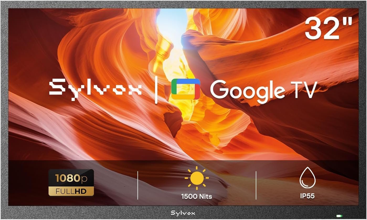 SYLVOX 32 inch Outdoor TV, Full Sun Outdoor Television 1500 Nit High Brightness, 1080P FHD Sunlight Readable Display, IP55 Weatherproof TV, Smart TVs for Outdoor Entertainment (Pool SE/2025)