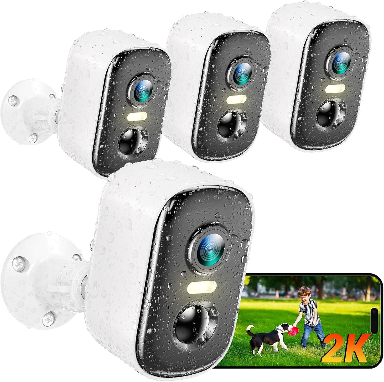 Outdoor Security Camera Wireless, 2K Battery Powered WiFi Cameras for Home Security with AI Motion Detection, Color Night Vision, Siren Alarm, 2-Way Talk, IP66 Waterproof, Cloud/SD Storage (4 Pack)