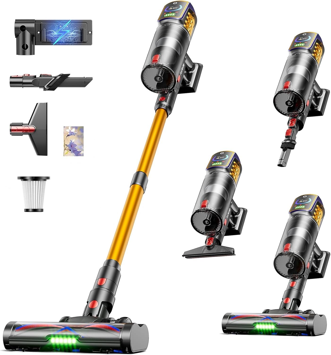 Cordless Vacuum Cleaner,50KPa 600W 65Mins Vacuum Cleaners for Home,Stick Vacuum with LED Display &Anti-tangle Brush and Self-Standing Design,Vacuum Cleaner for Hardwood Floors,Carpet,Pet Hair,Car