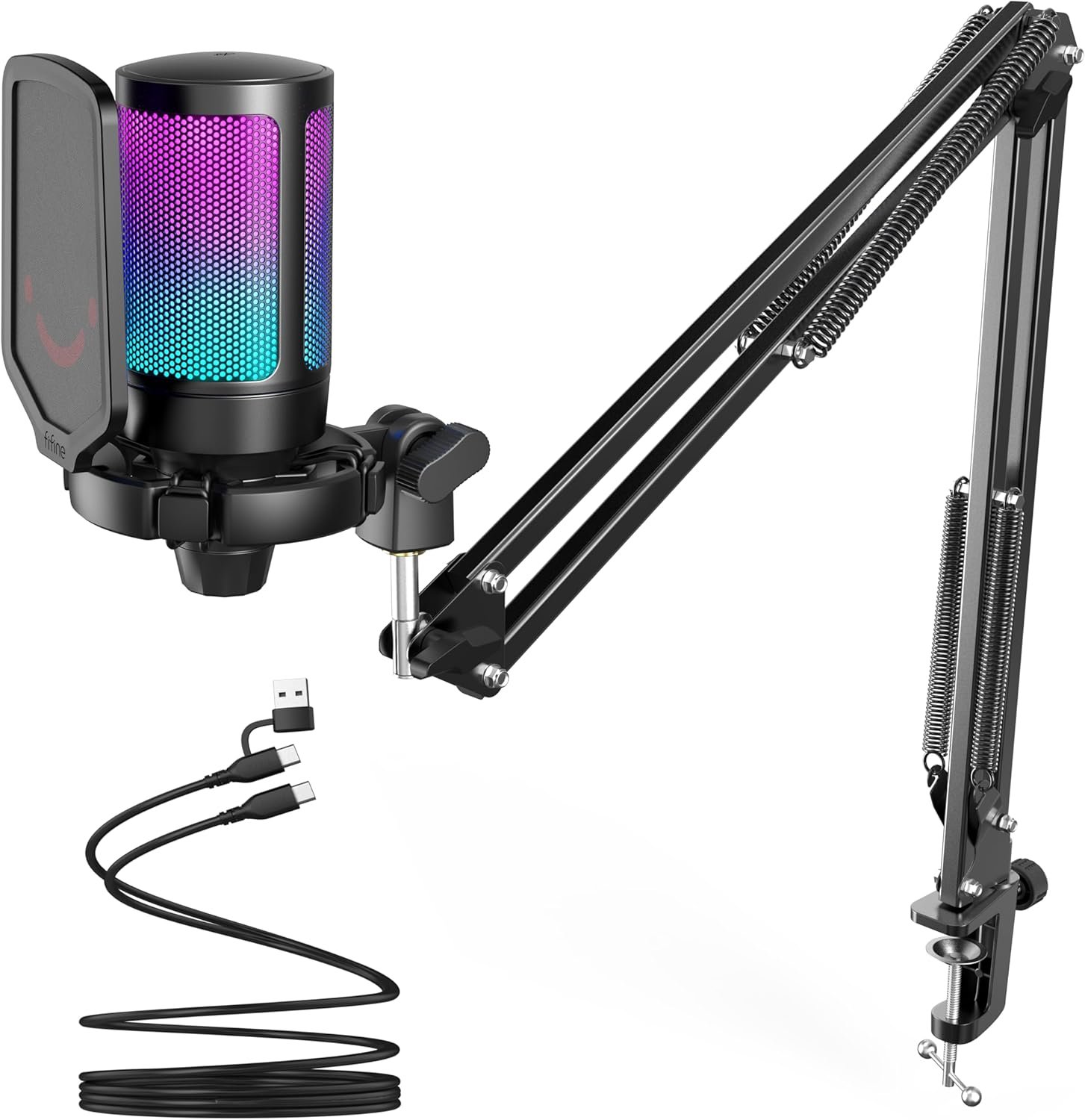 811EMBB42AL._AC_SL1500_.jpg FIFINE Gaming PC USB Microphone, Podcast Condenser Mic with Boom Arm, Pop Filter, Mute Button for Streaming, Twitch, Online Chat, RGB Computer Mic for PS4/5 PC Gamer Youtuber-AmpliGame A6T - Image 1