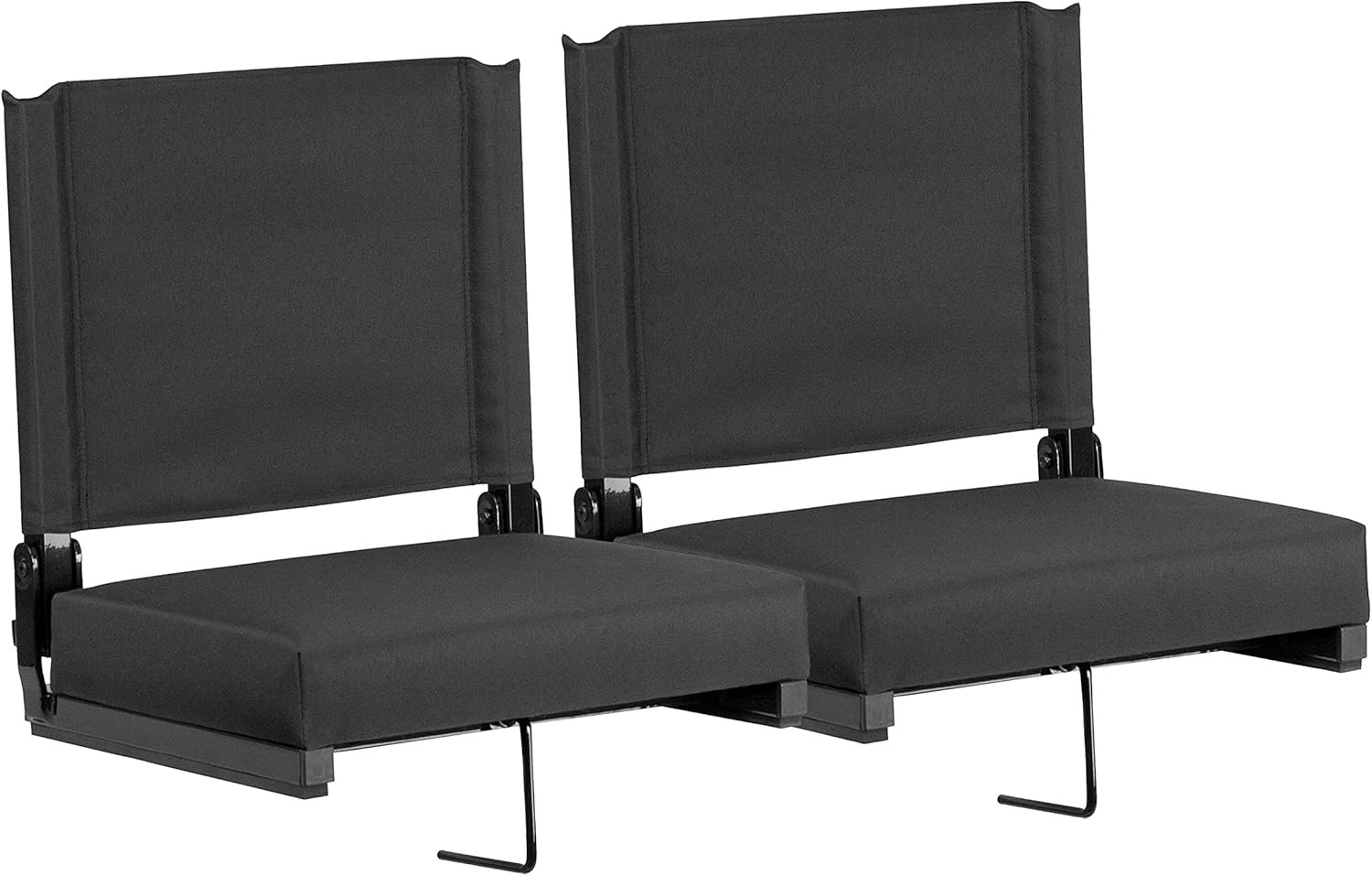 Flash Furniture Grandstand Portable Stadium Seats for Bleachers or Benches, Folding Padded Stadium Chairs with Handle, Pack of 2, 500 lb. Weight Capacity, Black
