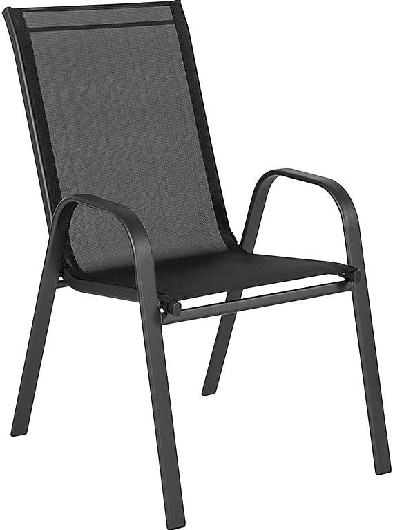 Flash Furniture Brazos Series Outdoor Stackable Patio Chairs with Flex Comfort Material, Stacking Outdoor Modern Sling Patio Chairs, Set of 5, Black