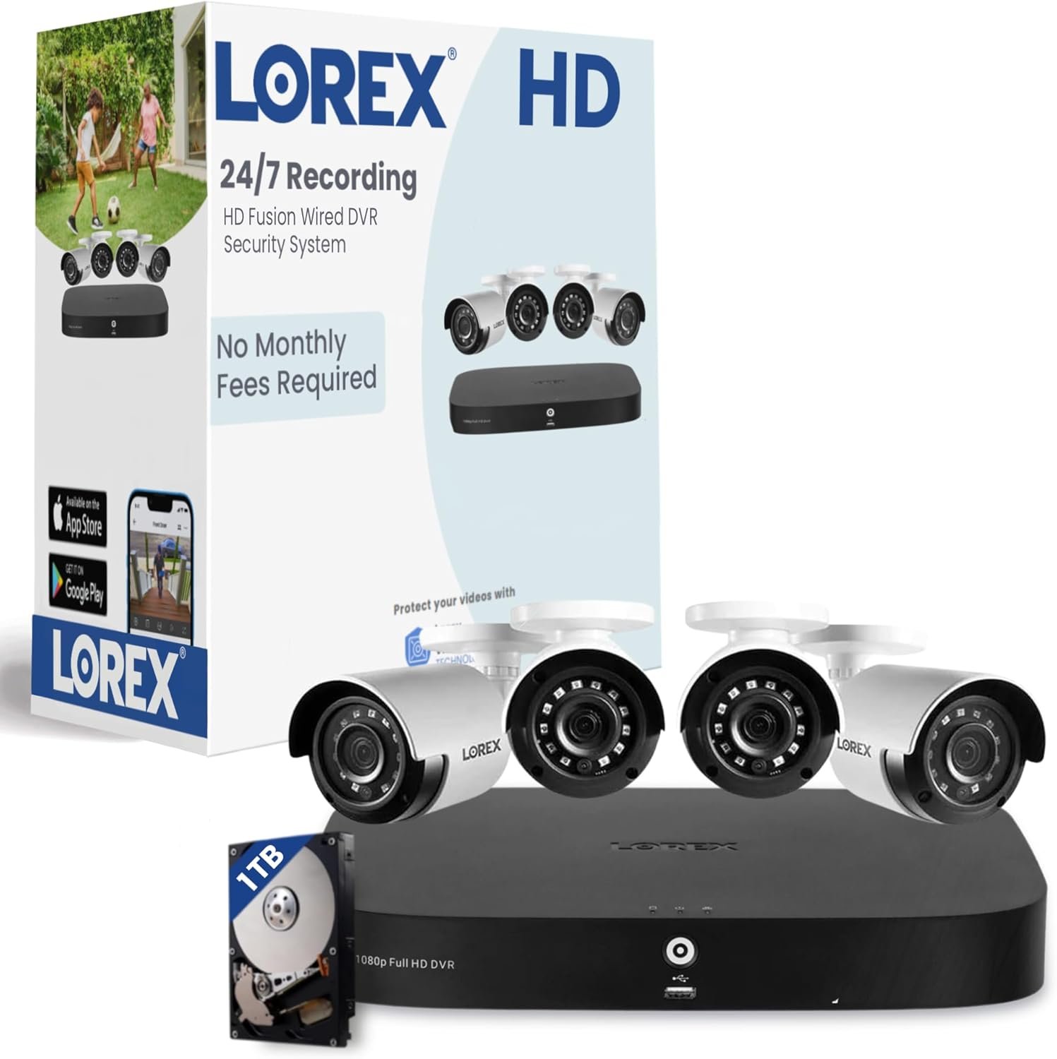 Lorex HD Security Camera System w/ 1TB DVR – 8 Channel Home Security System w/ 4 Analog Bullet Cameras – Smart Motion Detection, Long Range IR Night Vision, Weatherproof Surveillance