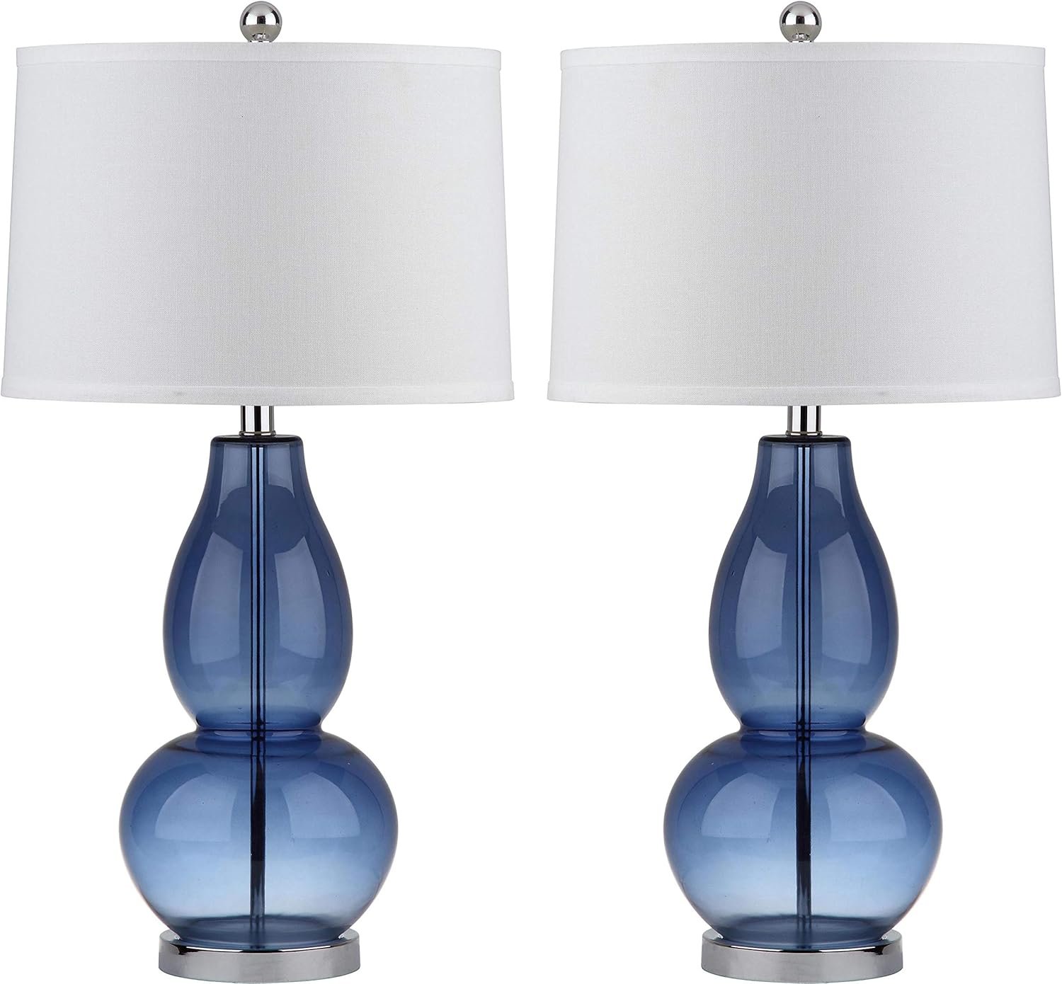 SAFAVIEH Lighting Collection Mercurio Blue Glass Double Gourd 29-inch Bedroom Living Room Home Office Desk Nightstand Table Lamp Set of 2 (LED Bulbs Included)