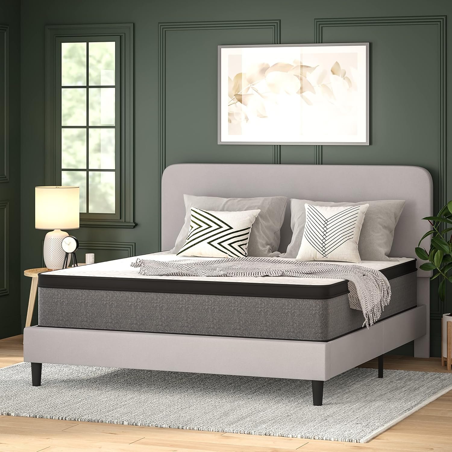 Flash Furniture Capri Comfortable Sleep 13" Euro Pillow Top Hybrid Pocket Spring and Foam Mattress in a Box, Foam and Spring Hybrid Mattress, King